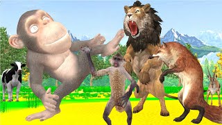 Giant Monkey vs Lion Fight Baby Monkey Saved By Giant Monkey Funny Animal Fights Animals Epic Battle