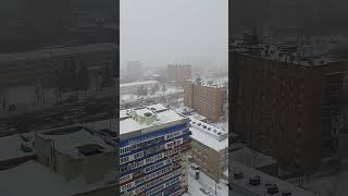 Blizzard in the city. Heaviest snowfall in late February in Russia