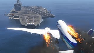 Аварийная посадка 787 Боинга на авианосец после взрыва двигателей GTA 5