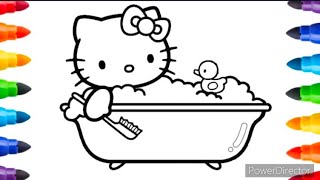 Hello Kitty In The Bath Tub Drawing For Kids And Toddlers || Hello kitty bathing drawing |