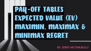 ACCA PM WEEK 4 RISK AND UNCERTAINT - PAY OFF TABLES, MAXMIN, MAXIMAX AND MINIMAX REGRET IN EXCEL