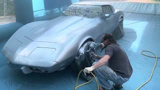 Painting the vette in the Vevor booth