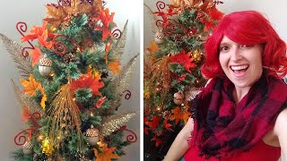 Fall Christmas Tree Decorating with Autumn Leaves and Gold! AND GLITTER of course!