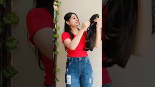 trying meesho hair wig😁😁#explore #vibe #youtubeshorts #viral #meesho #shorts #tryon #explore #hacks