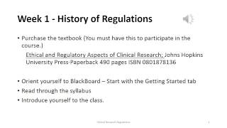 Week 1 History of Regulations