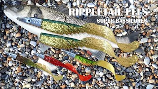 Bass fishing Rippletail Eels filmed swimming in the tank showing rigging options weedless jigheads