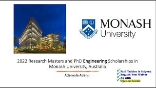 Monash University Research Masters and PhD Scholarships