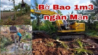 Xe Cuốc miền tây_máy đào kato cậm dừa và làm bờ bao ngăn mặn