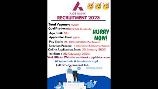 10th Pass Job| Axis Bank Recruitment 2023 | Axis Bank Vacancy 2023 #bankjobs #sarkarinaukri #shorts