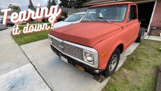 1972 C10 FRONT CLIP/DOOR/STEERING COLUMN CAB ACCESSORIES REMOVAL