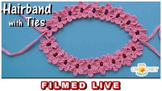 Cherry Blossom Beaded Hairband with Ties - LIVE Crochet Workshop 💗 April 1, 2024