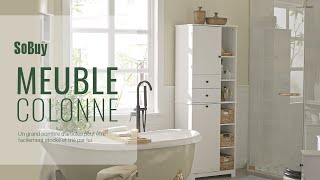 SoBuy Meuble Colonne Salle de Bain丨Meuble de Rangement丨Meuble Haute丨Armoire Toilette Haute丨BZR104-W