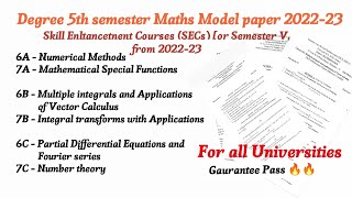 Degree 5th Semester MATHS Question Paper 2022-23