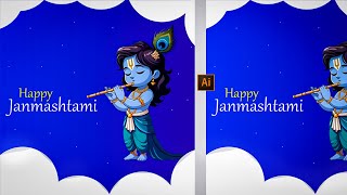 Krishna Janmashtami Post Design for Social Media  Janmasthami Poster Design Tutorial in Illustrator