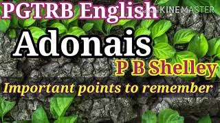 PGTRB English ADONAIS by PB Shelley