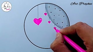 Pink Colour Beautiful Heart Circle Drawing💖