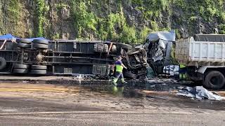 Dashcam shows runaway truck crash head-on  with another truck