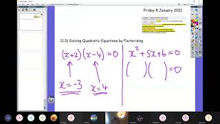 8 January - (11.3) Solving Quadratic Equations by Factorising