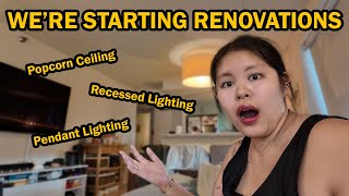 WE'RE RENOVATING Vlog: Cleaning and Prepping for Living Room | Popcorn Ceilings and Lighting