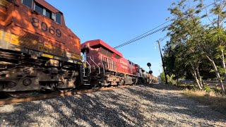 Union Pacific 5632 leading a manifest through Sacramento with CP and BNSF power trailing