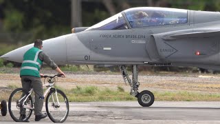 Brazilian F-39 Gripen and Chilean F-16 Fighting Falcon Fighter Jets Take Off During CRUZEX