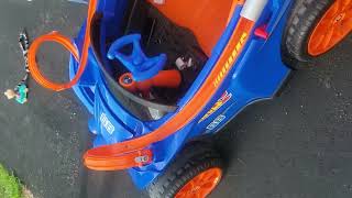 Dual loop track on Hot wheels power wheel with my Hollywood gorgeous wife at the end.