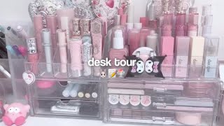 FULL desk tour ⋆｡°✩ | makeup, skincare  🎀