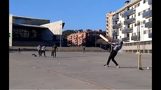 Urban Cricket in the streets of Badalona, Catalonia, Spain