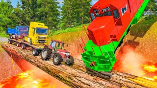 Big & Small: Mcqueen with Three Saw Wheels vs Tow Mater with Spinner Wheels vs Trains - BeamNG.drive