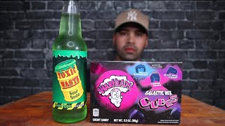 (ASMR) TOXIC WASTE SOUR SODA AND WARHEADS GALACTIC MIX CUBE CANDIES REVIEW + RAMBLE