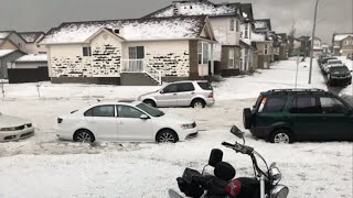 Сильный и сильный град обрушился на Камучию, Тоскана, Италия.