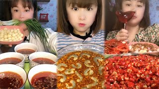 Crispy Giant Shrimp Cutlets | Garlic chili eating show | spicy hot pot with alots off chili 🌶️🔥🥵