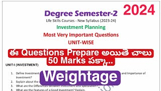 Degree 2Sem - Investment Planning Important Questions UNIT-WISE Weightage Life Skills UG Exams 2024