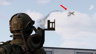 Fighter Jet hit by Stinger Anti-Air Rocket - Pilot Ejects - Military Simulation - ARMA 3