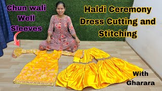 Haldi Ceremony Dress Gharara Kurti Cutting and Stitching/ Chuno Wali Well Sleeves #darpanboutique