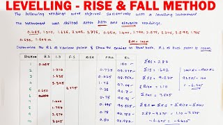 levelling | rise and fall method with example | rise & fall method solved example surveying problem