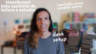 transformei meu cantinho de leitura e estudos, organizando os livros na estante nova | desk setup