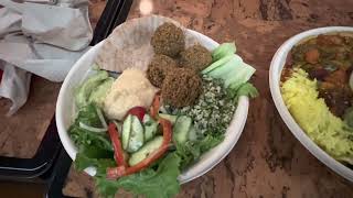 Disney vegetarian options- Vegetarian African stew and falafel platter