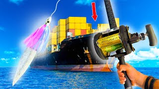 Fishing a LURE Under This FREIGHTER Ship For GIANT Fish!