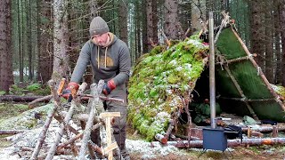 Day at the Bushcraft shelter - Outbacker Stove - scotch auger - drone footage - Hubsan Zino.