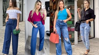 PANTALONES VAQUEROS 2024/ ESTILOS Y COMBINACIONES CON PANTALONES VAQUEROS DE MODA PARA MUJER