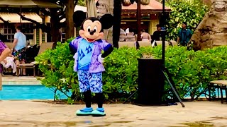 Cute Mickey Mouse dancing “Aloha” dance at Disney Aulani resort in Hawaii