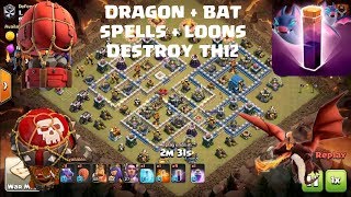 10 MAX Dragon + 10 Bat Spells + New Stone Slammer -  NEW TH12 WAR 3 STAR ATTACK STRATEGY 2018