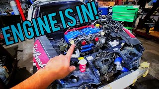 How to TWIN TURBO swap a Nissan 300zx PT.4 ENGINE INSTALL