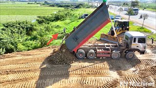 Amazing New Project Landfill By Bulldozer SHANTUI DH17 C3 Push And Truck 25T Unloading Soil