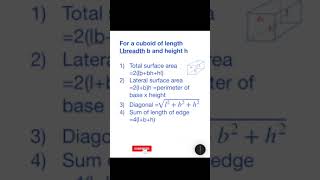 important formulas for a cuboid with length (l), breadth (b), and height (h) | #mathematics #cuboid