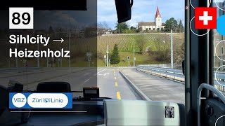 [4K] 🇨🇭 Cab Ride: VBZ ZÜRICH BUS | 89: Sihlcity → Heizenholz | MAN Lion's City 18 E Elektrobus