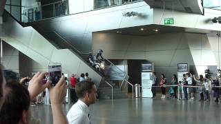 BMW F800GS enduro bike stairs demonstration - BMW Welt, Munich