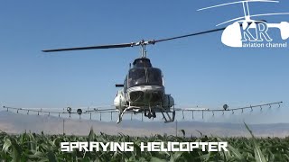 Helicopter spraying corn field near Modesto, CA