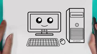 How to draw a desktop computer easy for beginners  drawing cute desktop computer